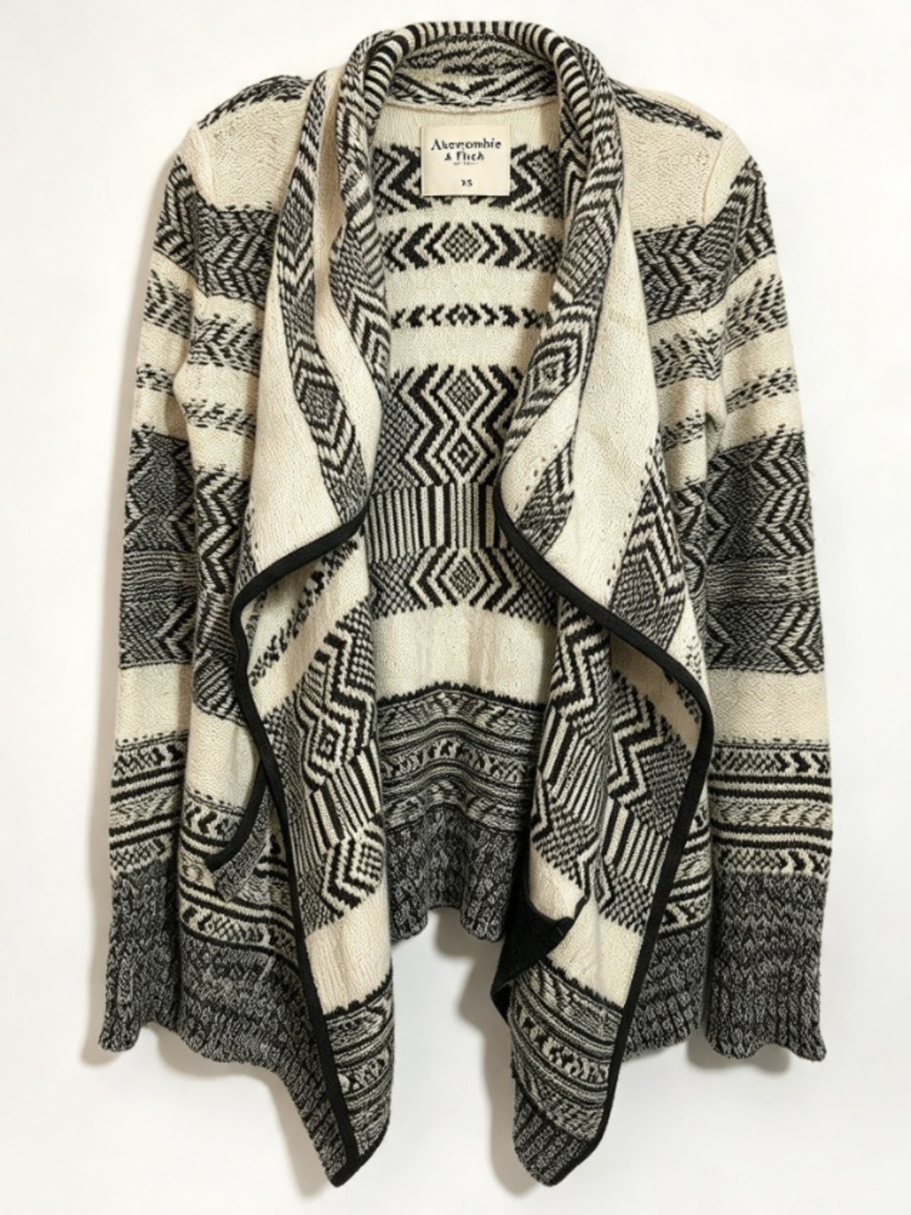 Abercrombie & Fitch Aztec Geometric Waterfall Cardigan Sweater Leather Trim XS